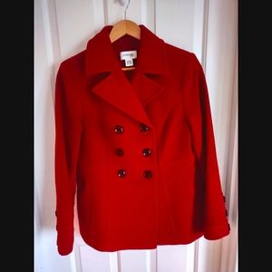 Peacoat, rich dark red color. St John brand. Size regular M. 70 percent wool.